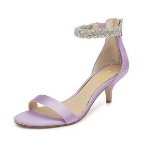 XYD Women's Ankle Strap Kitten Heel Sandals Cute Rhinestone Low Heel Bridal Part